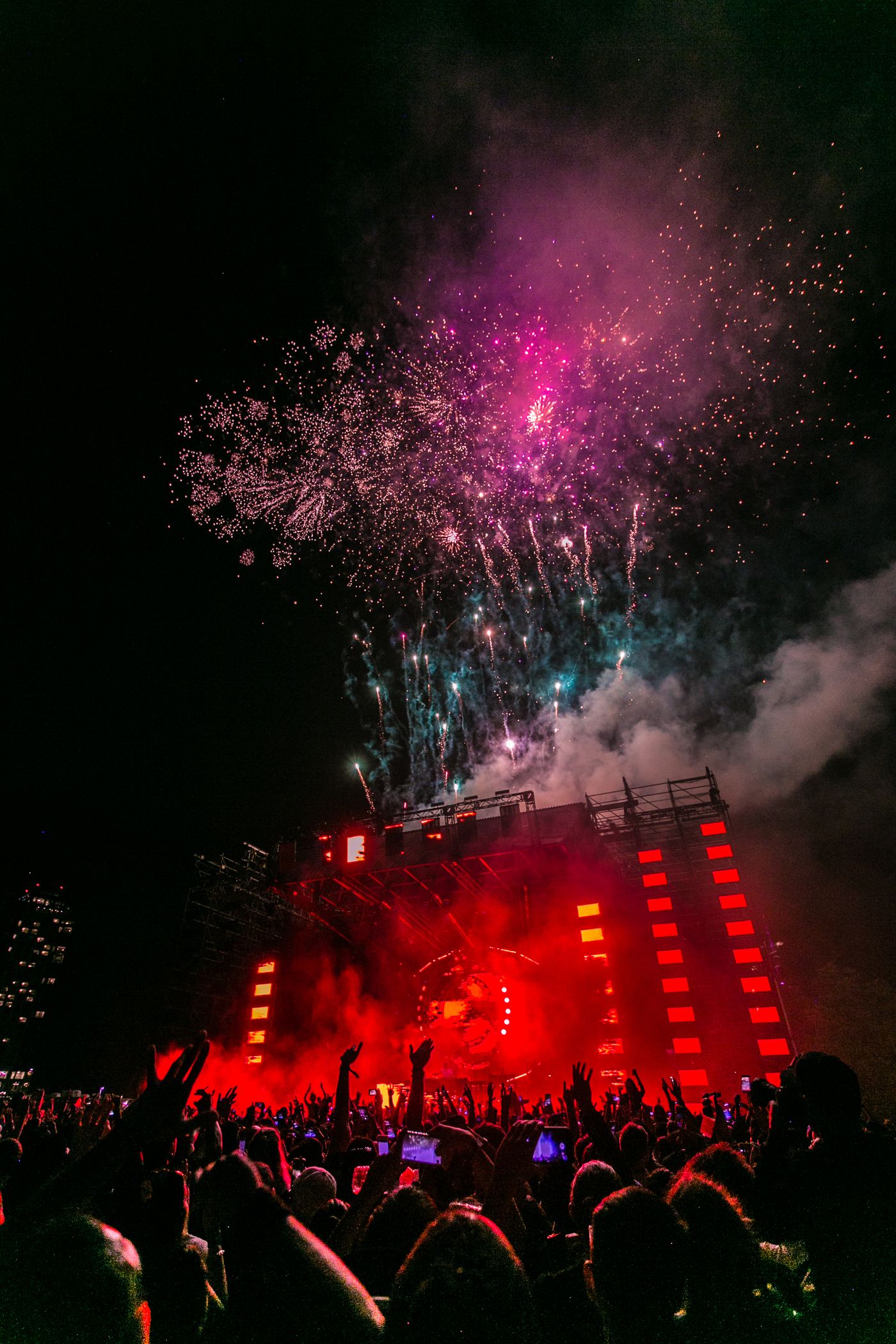Line array PA system in venue