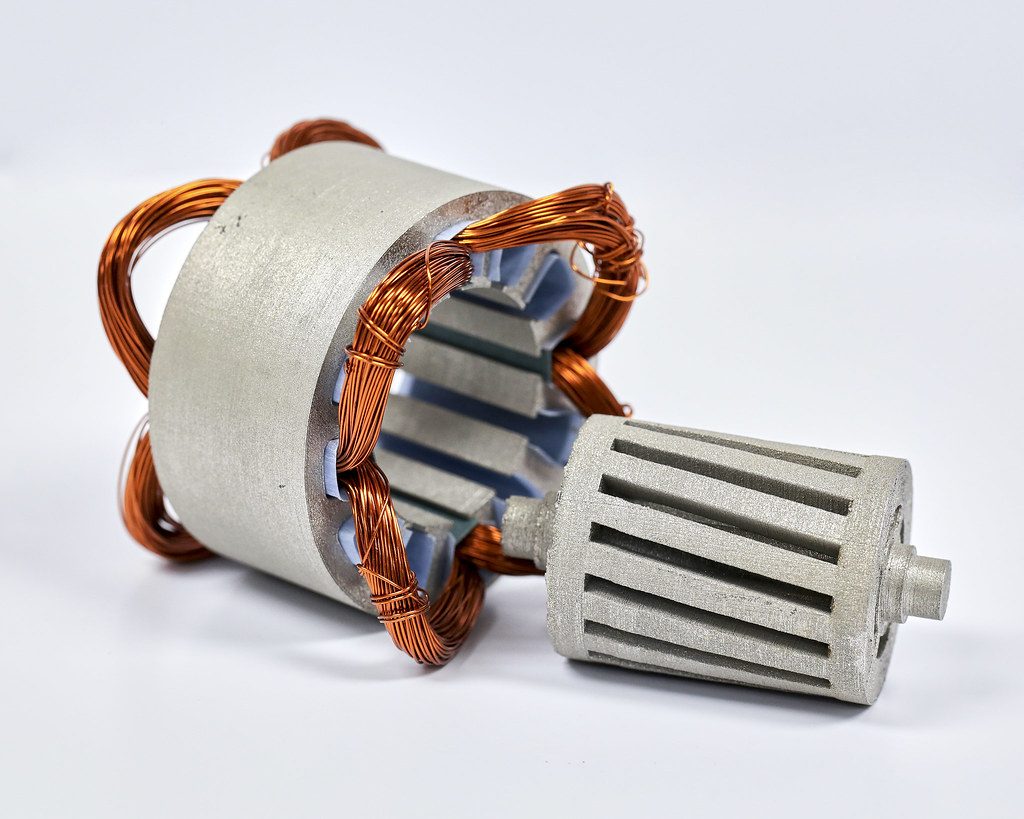 Metal 3D-printed motor stator and rotor with copper windings